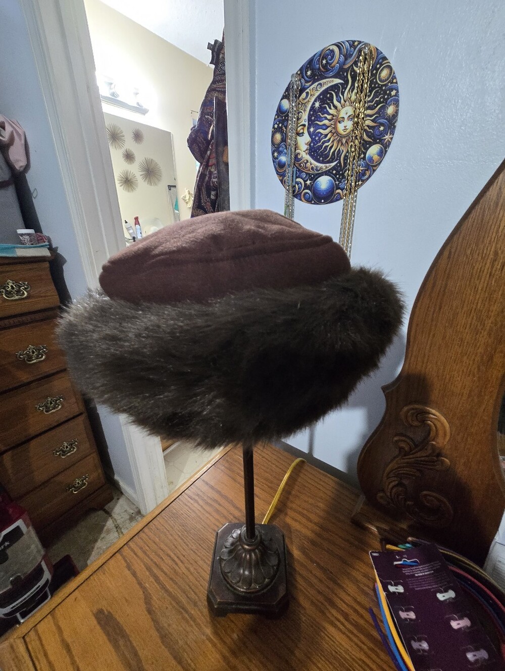 betmar Brown Crown Hat with Dark Brown Faux Fur Trim